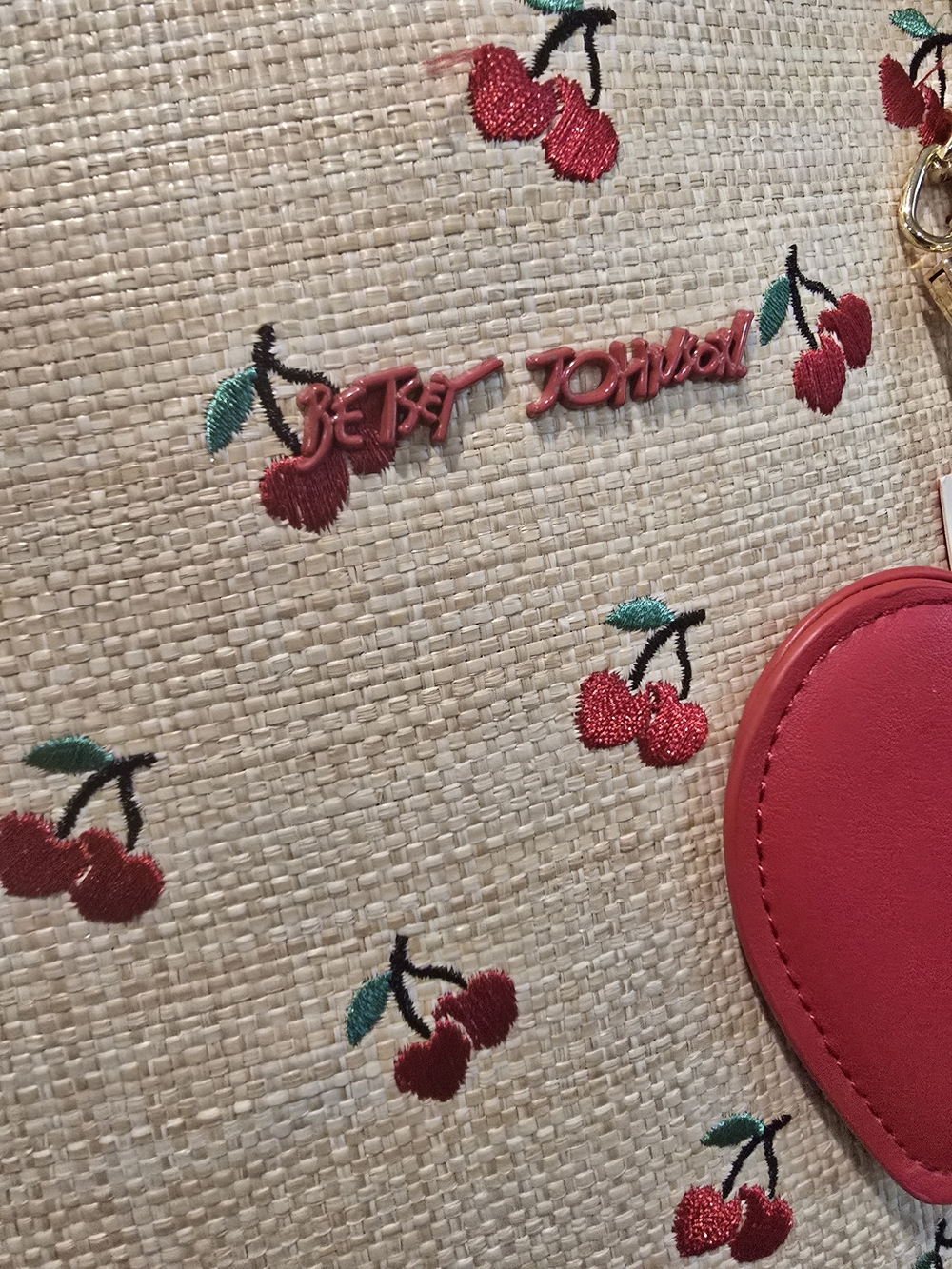 🍒Betsey Johnson Stylish Cherry Print Tote Bag with Red Cherry Charm - Picture 12 of 12